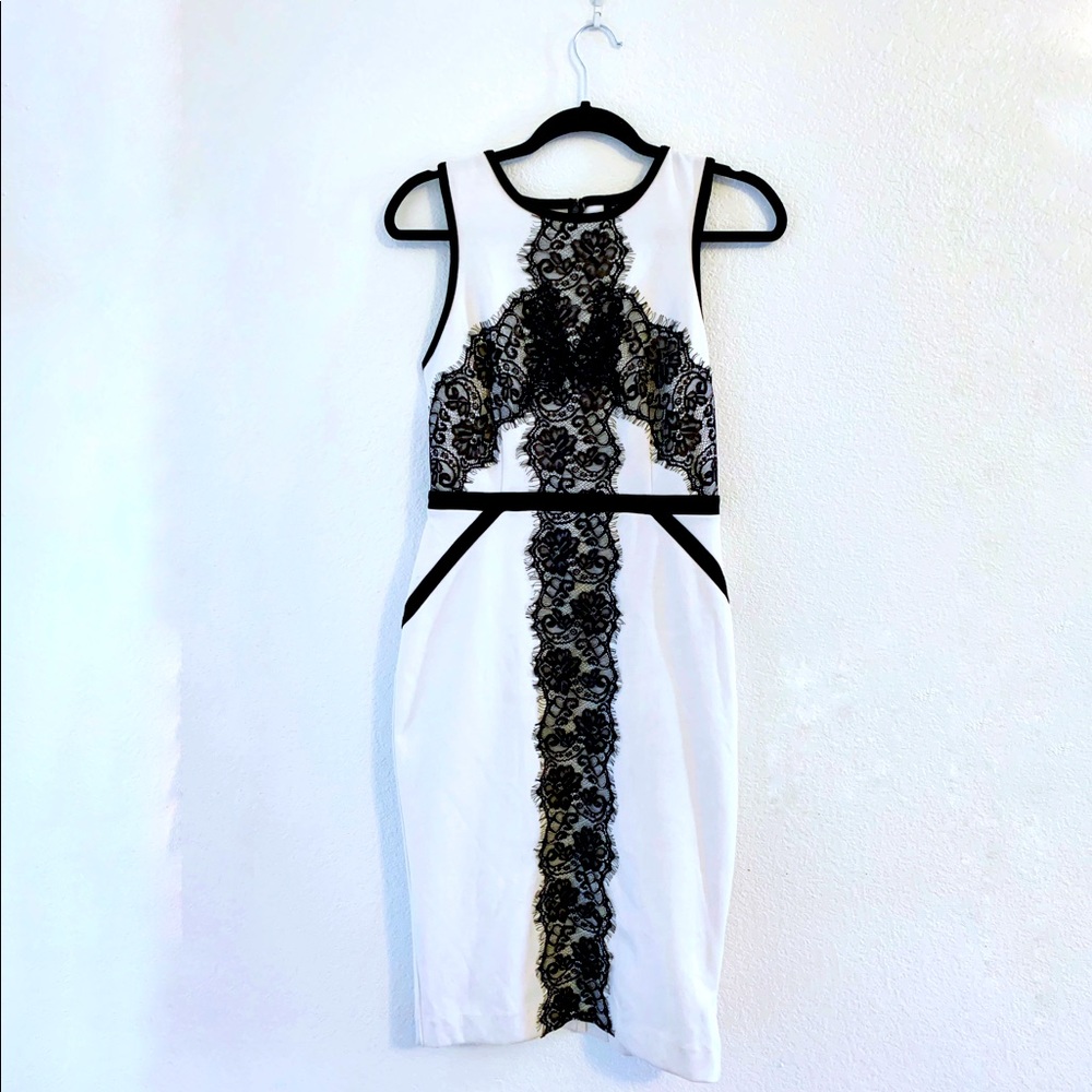 Nicole Miller White MIDI Dress with lace detail